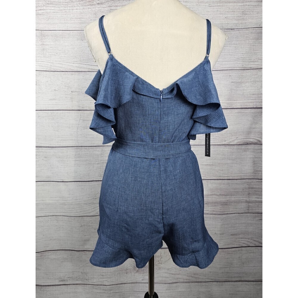 Sunset+Spring Ruffle Off the Shoulder Romper Blue Size Medium - Picture 3 of 8
